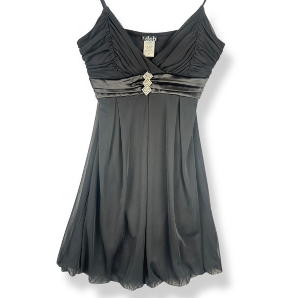 Deb Y2K Black Chiffon Mini Dress Womens Size Medium Club Party Glam‎ USA Made